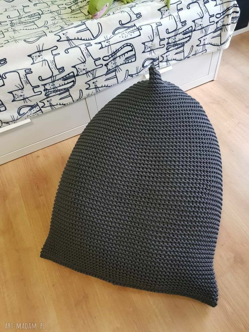 Dziergany puf bean bag XXL 70x100 - ręcznie robiony z bawełnianego sznurka