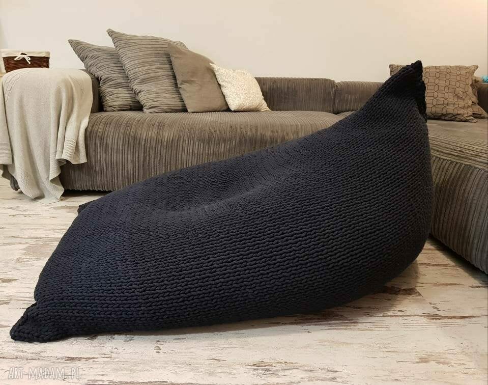 Ręcznie dziergany bean bag 50x80 cm - pufa XXL z bawełnianego sznurka