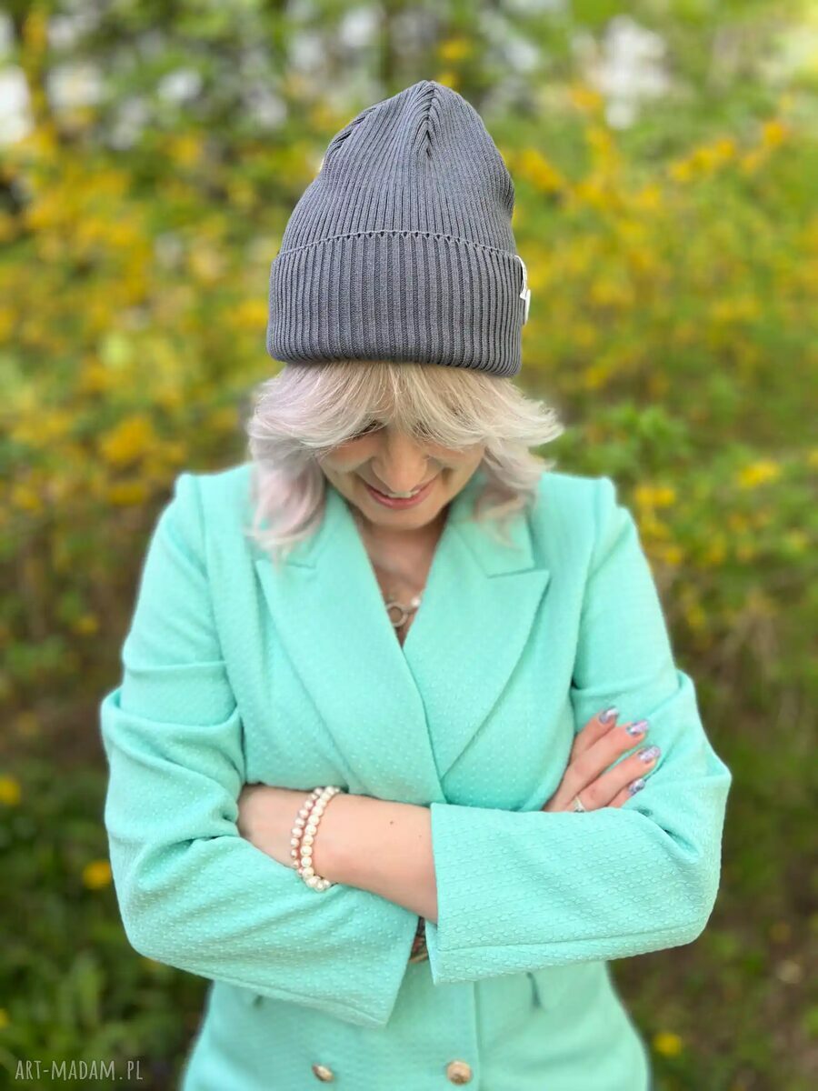 Ręcznie robiona czapka beanie z bawełny Brain Inside w ciemnym szarym (2w1)