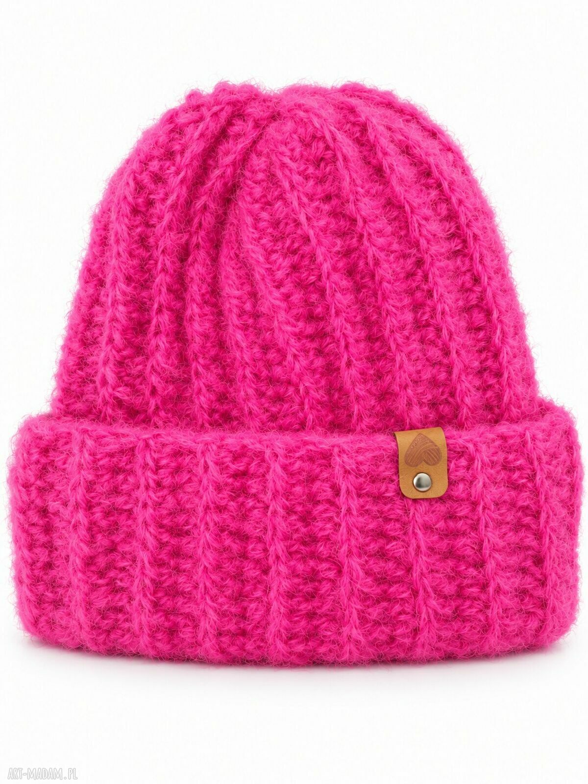 Czapka beanie Smerfetka z alpaki i jedwabiu - neonowy róż