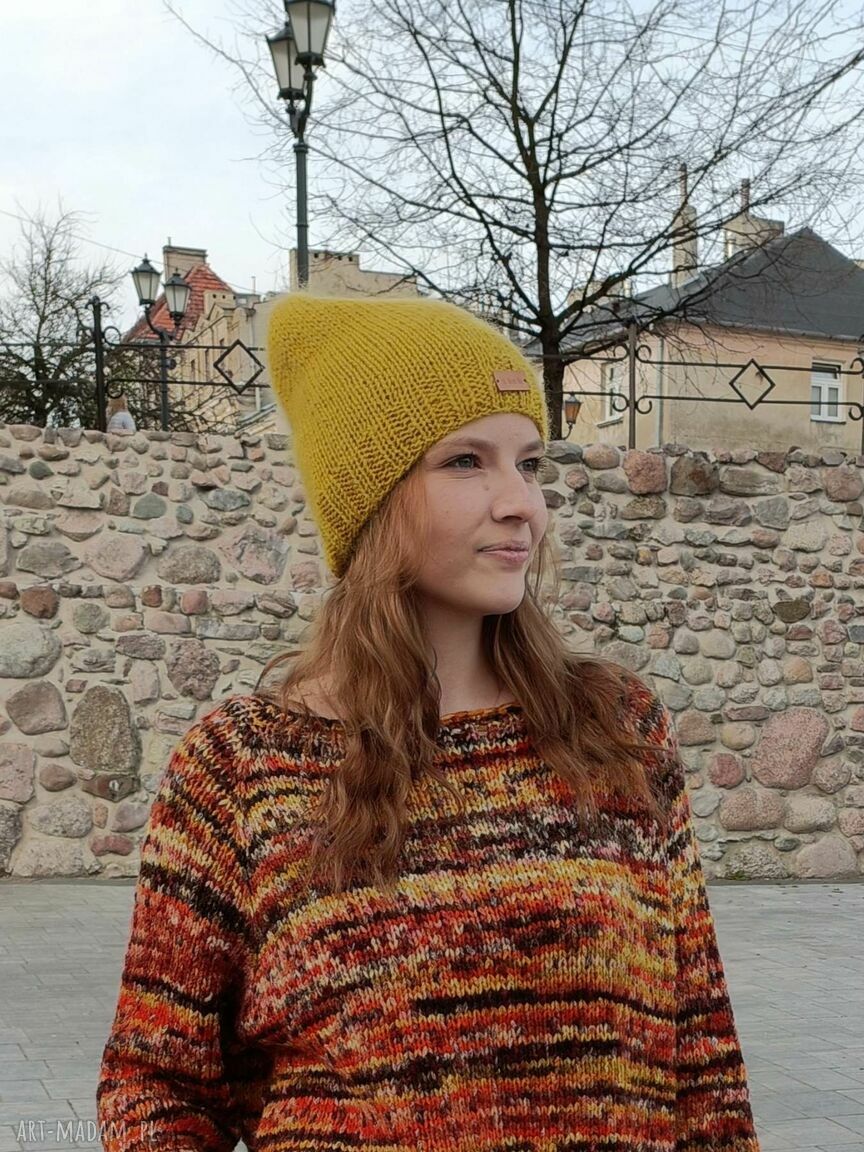Czapka Luxe ochra na drutach - damska, ręcznie robiona