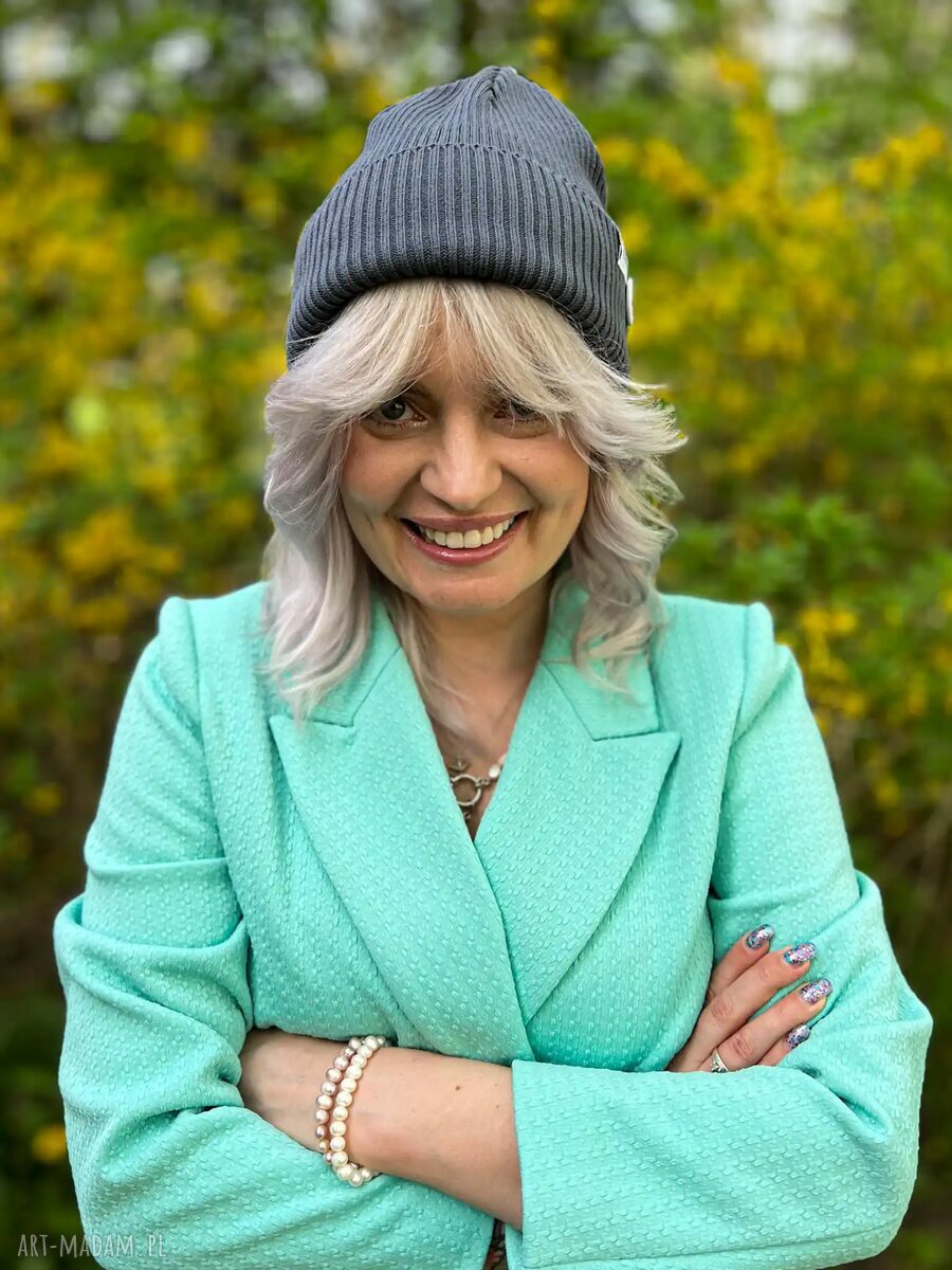 Ręcznie robiona czapka beanie z bawełny Brain Inside w ciemnym szarym (2w1)