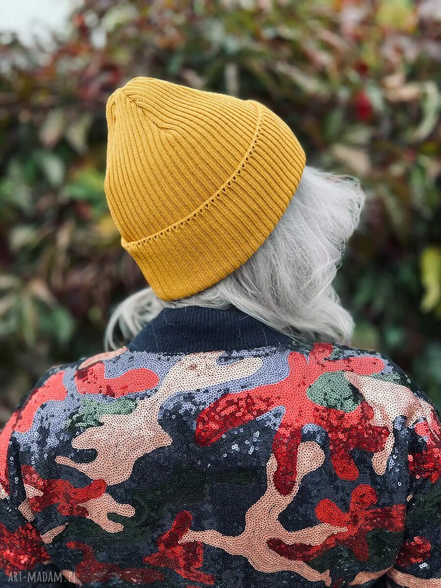 Czapka beanie z bawełny Brain Inside - miodowa musztarda z haftowanym logo