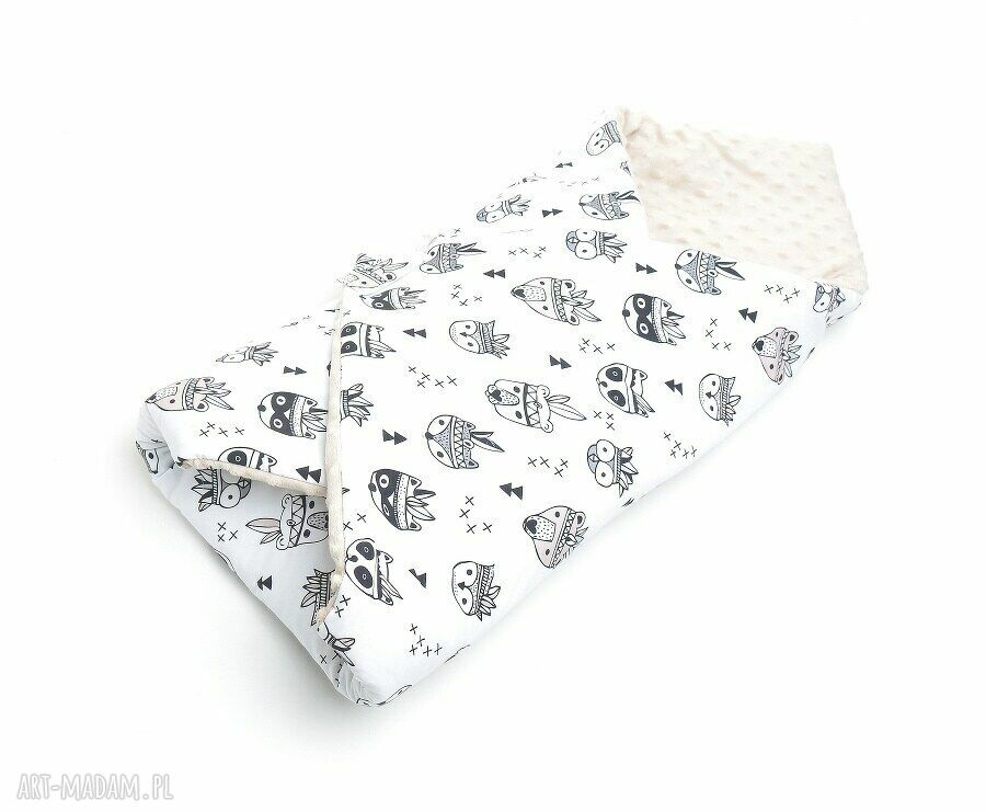 Becik otulacz minky indianie beżowy rożek wymiary 2cm