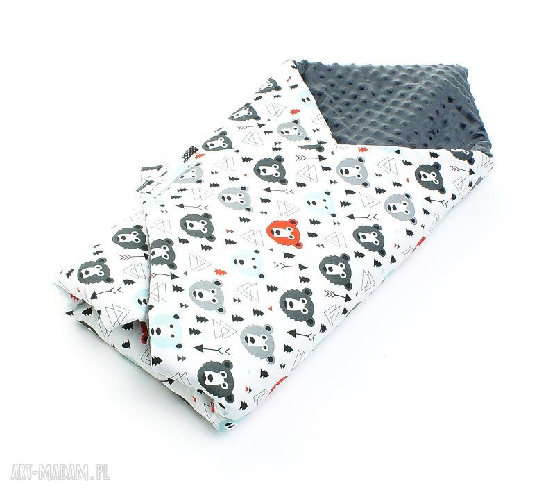 Becik otulacz minky misie grafit rożek wymiary 2cm wykonany