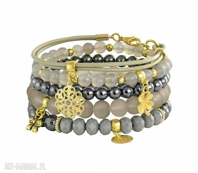 Beige steel hematyt kryształki agat rzemień koniczynka praca