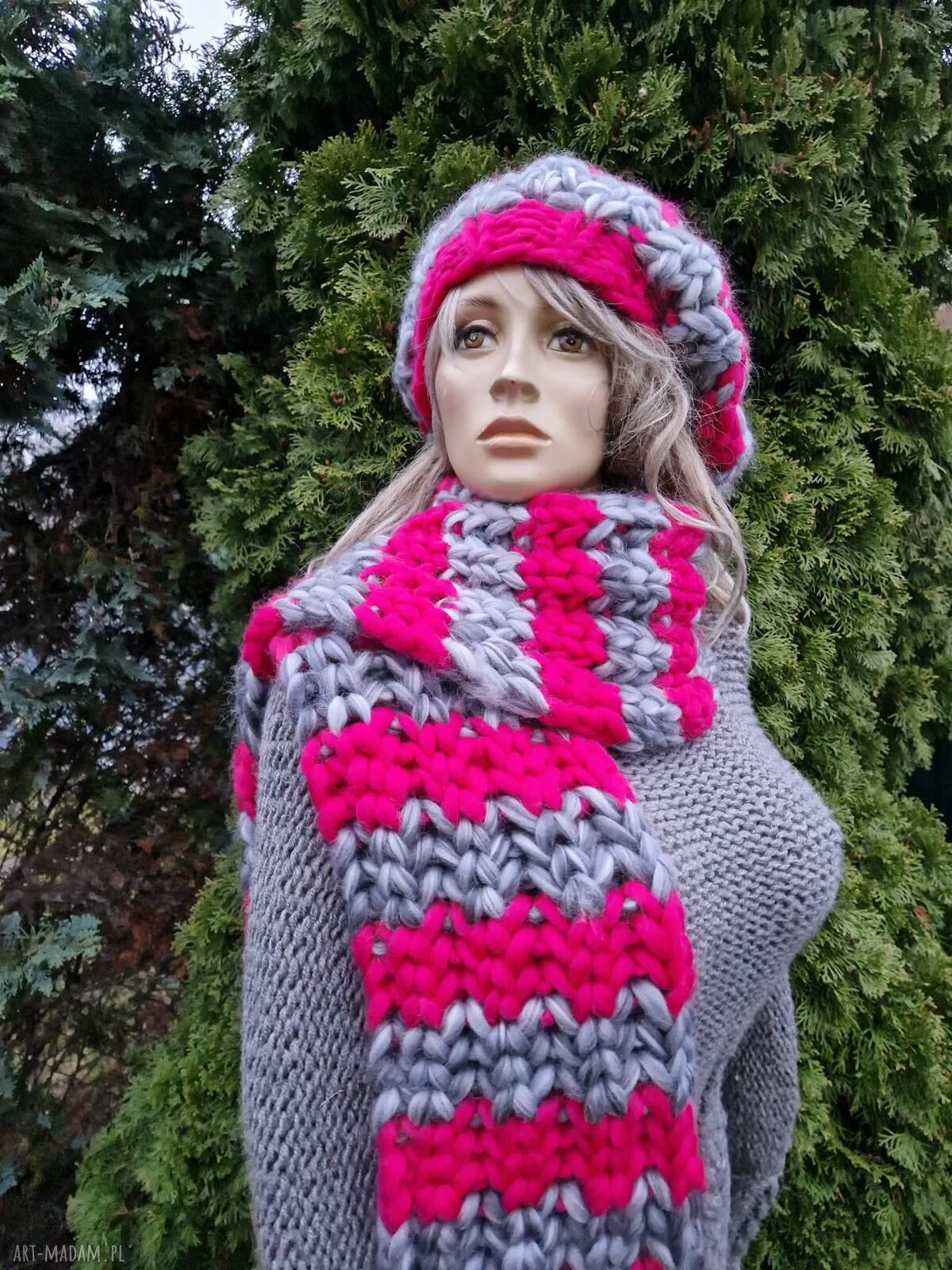 Wełniany komplet zimowy: beret i szalik super chunky z merynosa