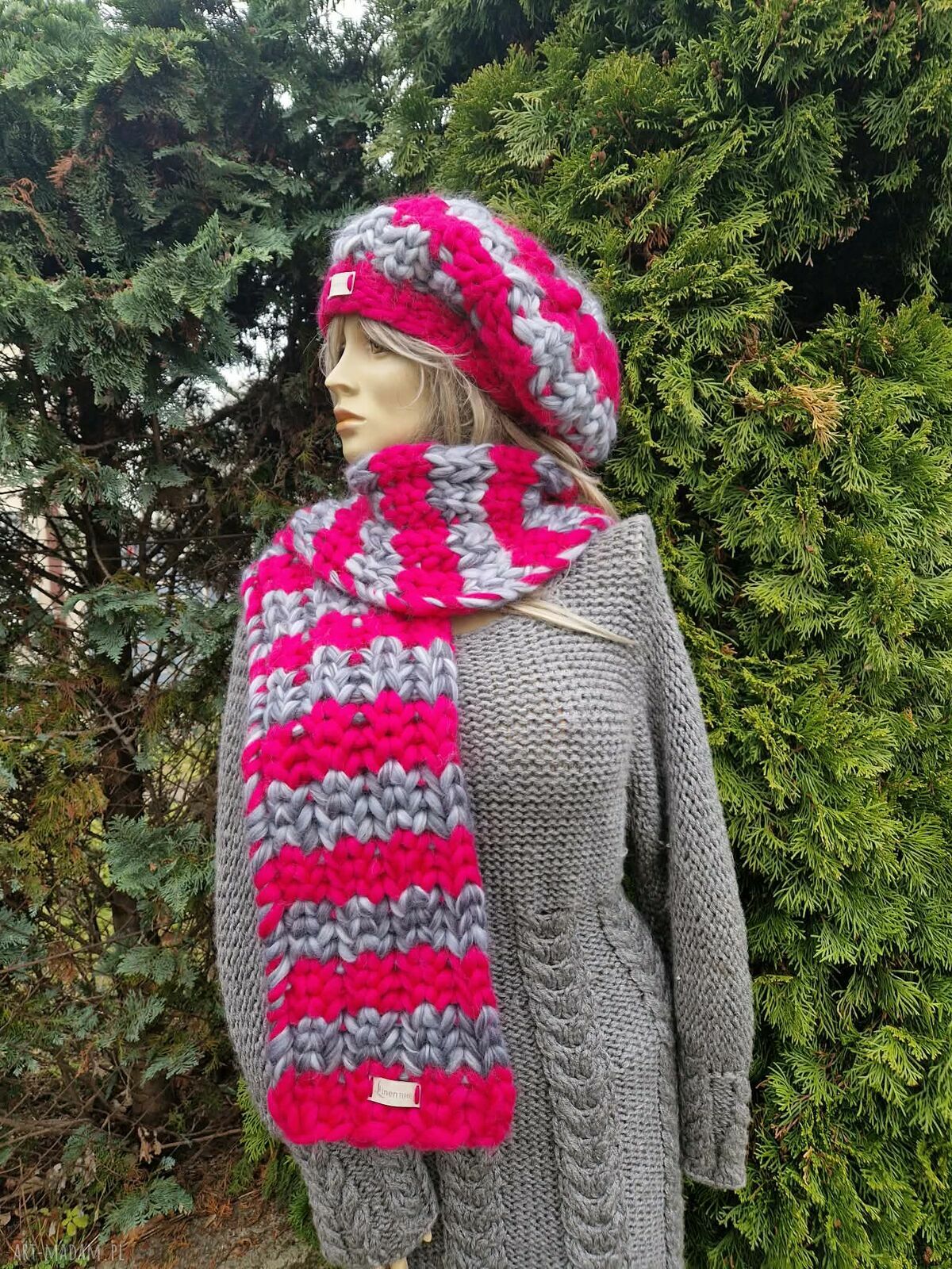 Wełniany komplet zimowy: beret i szalik super chunky z merynosa