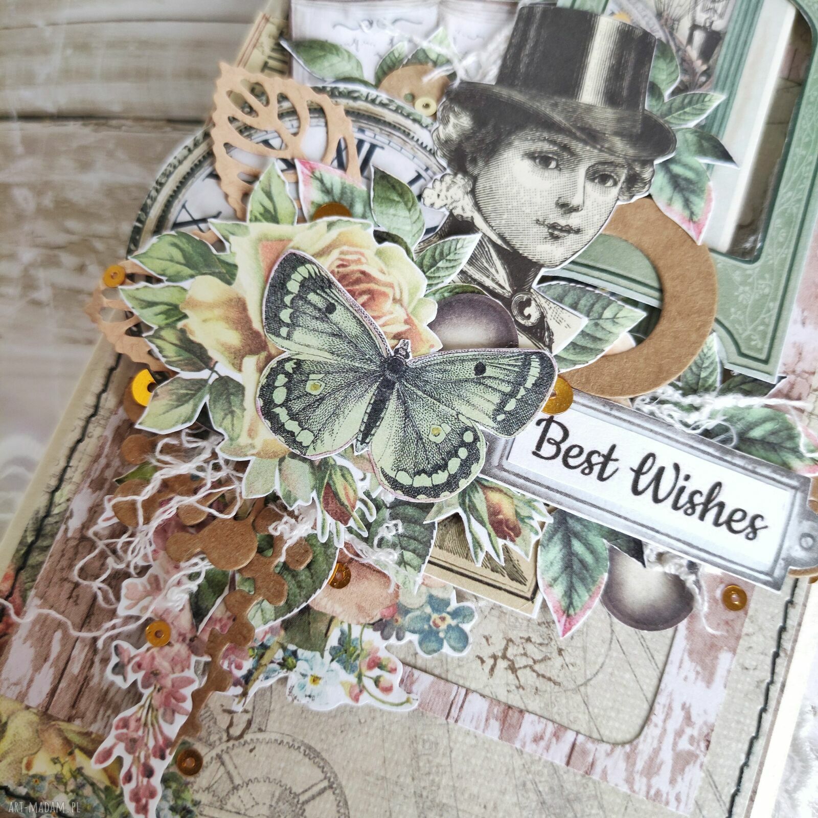 Kartka Best Wishes w stylu steampunk - elegancki prezent na urodziny