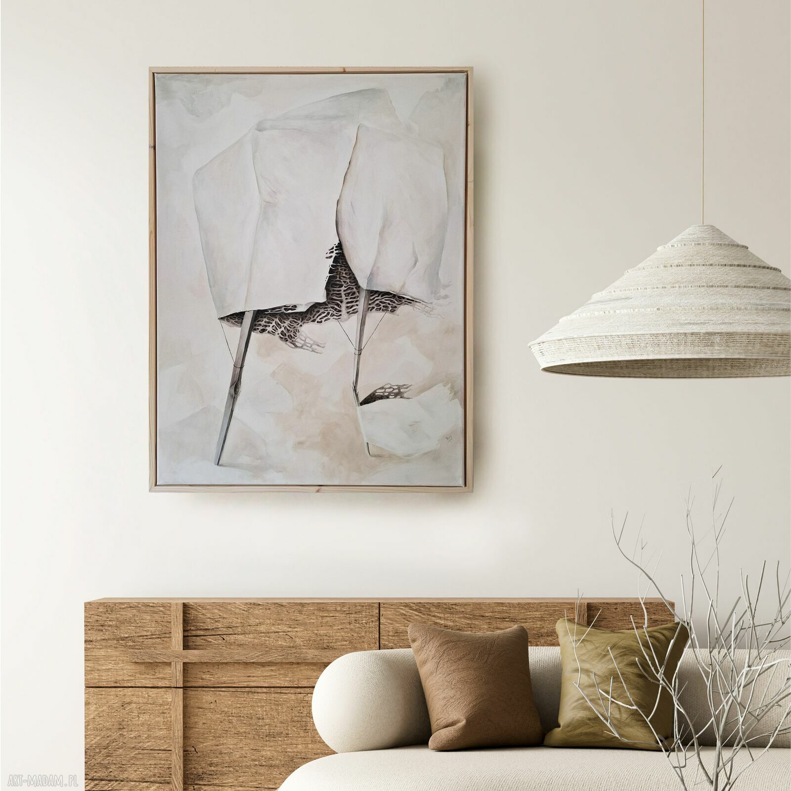 Bez tytułu - biała abstrakcja minimalistyczna 60x80 cm z ramą