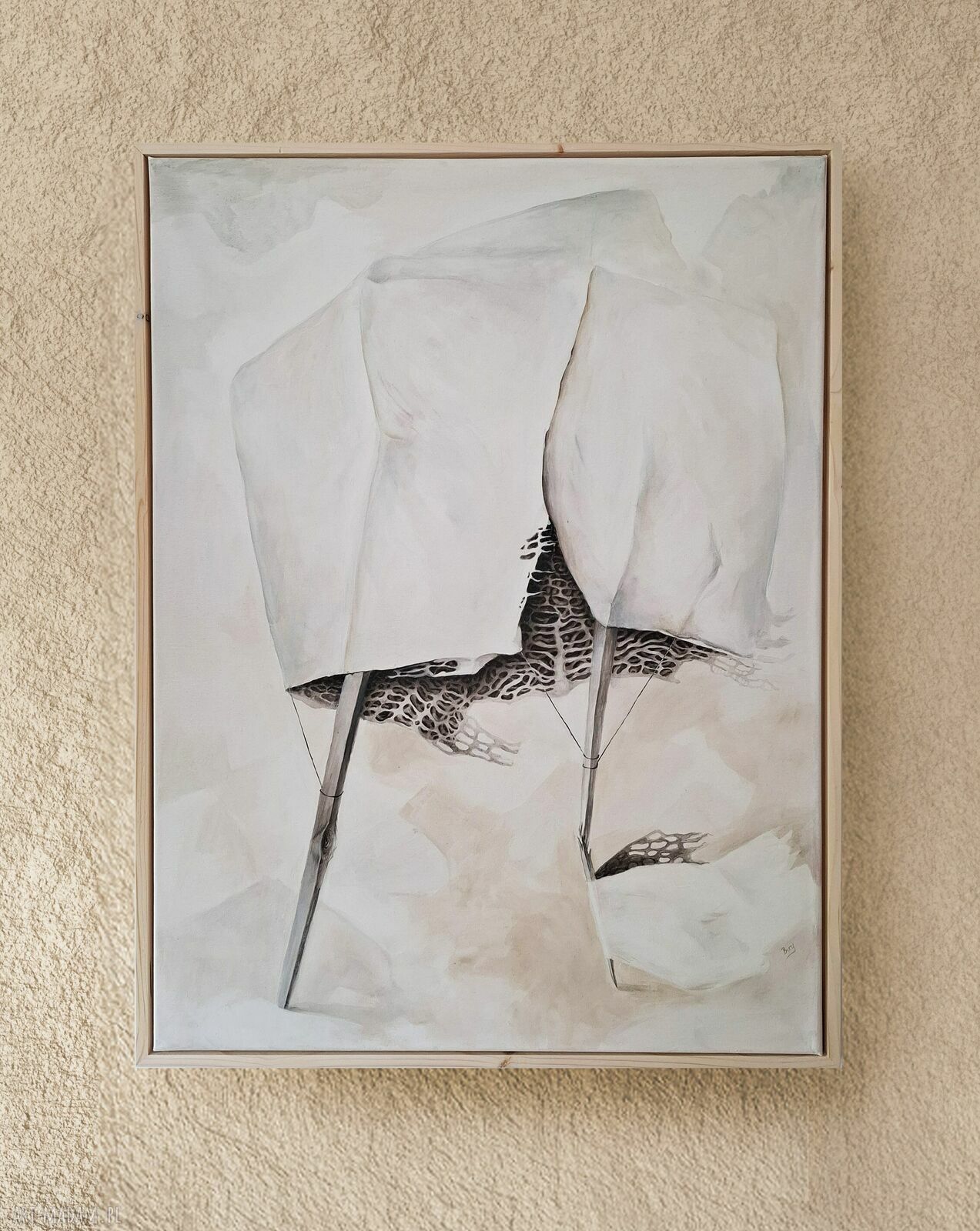 Bez tytułu - biała abstrakcja minimalistyczna 60x80 cm z ramą