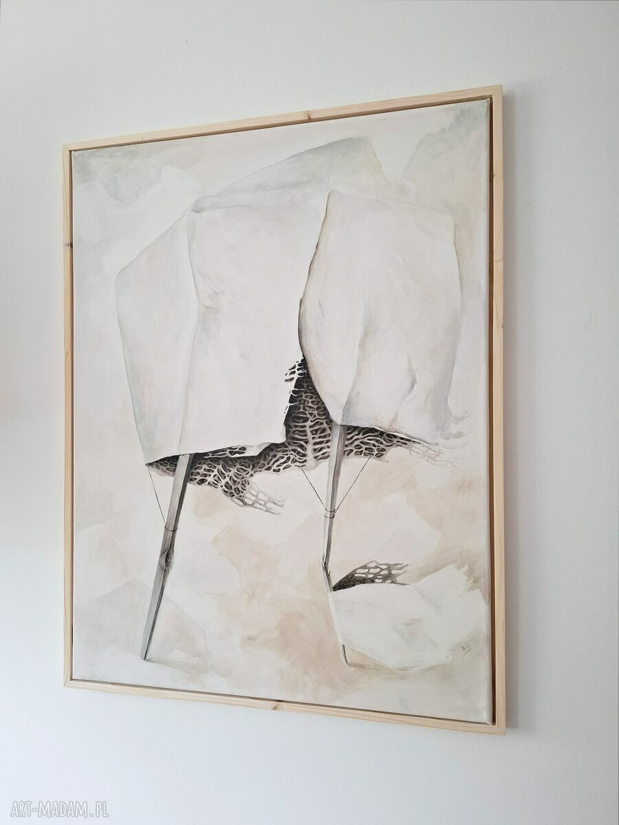 Bez tytułu - biała abstrakcja minimalistyczna 60x80 cm z ramą