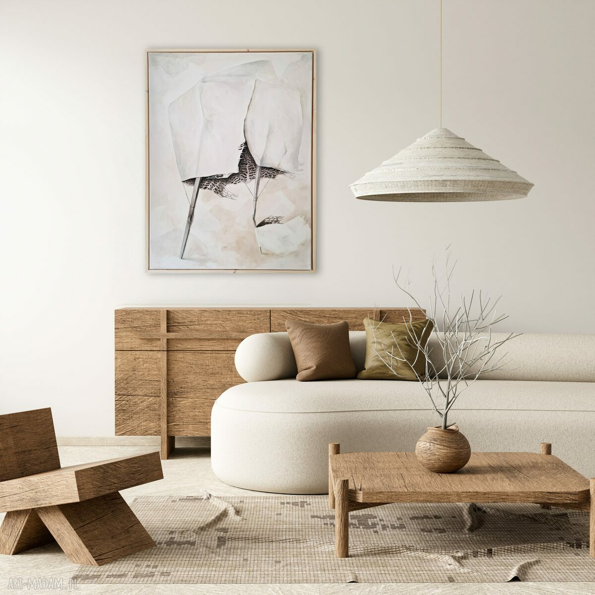 Bez tytułu - biała abstrakcja minimalistyczna 60x80 cm z ramą