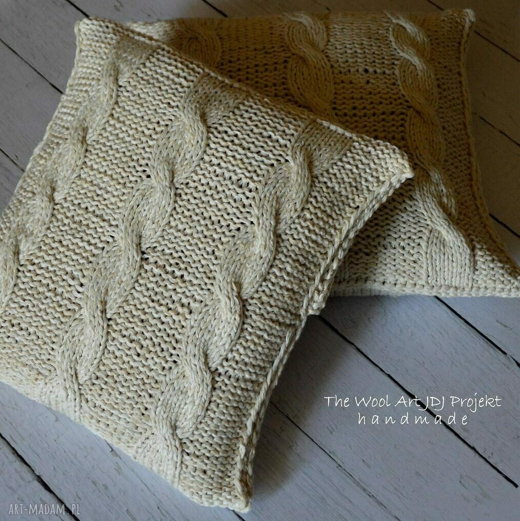 dom: beżowa dziergana poszewka REZEWRWACJA Hand Made