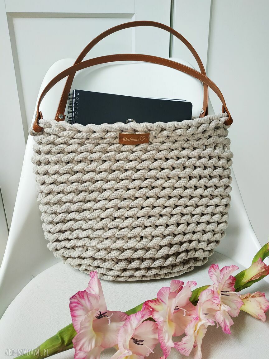 Beżowa torba na ramię Boho Weave Bag z sznurka bawełnianego i lnianą sakiewką