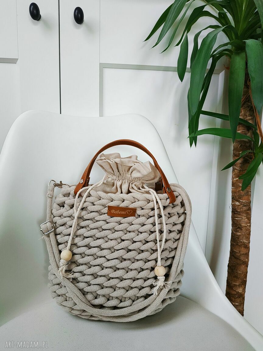 Beżowa torebka listonoszka Boho Weave Bag na ramię - ręcznie pleciona