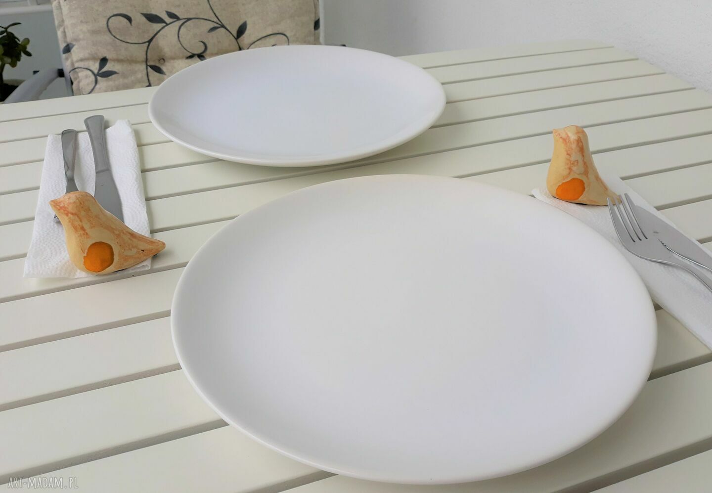 Beżowe ptaszki - ceramiczna para z gliny szamotowej (handmade)