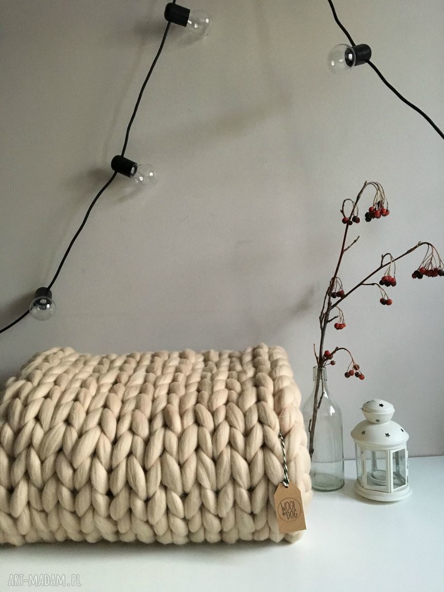 Beżowy koc z wełny owczej XL HandMade