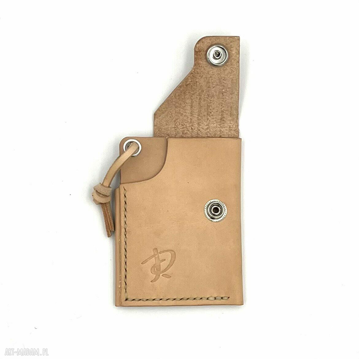 portfele: Beżowy minimalistyczny portfel skórzany ręcznie uszyty. Handmade