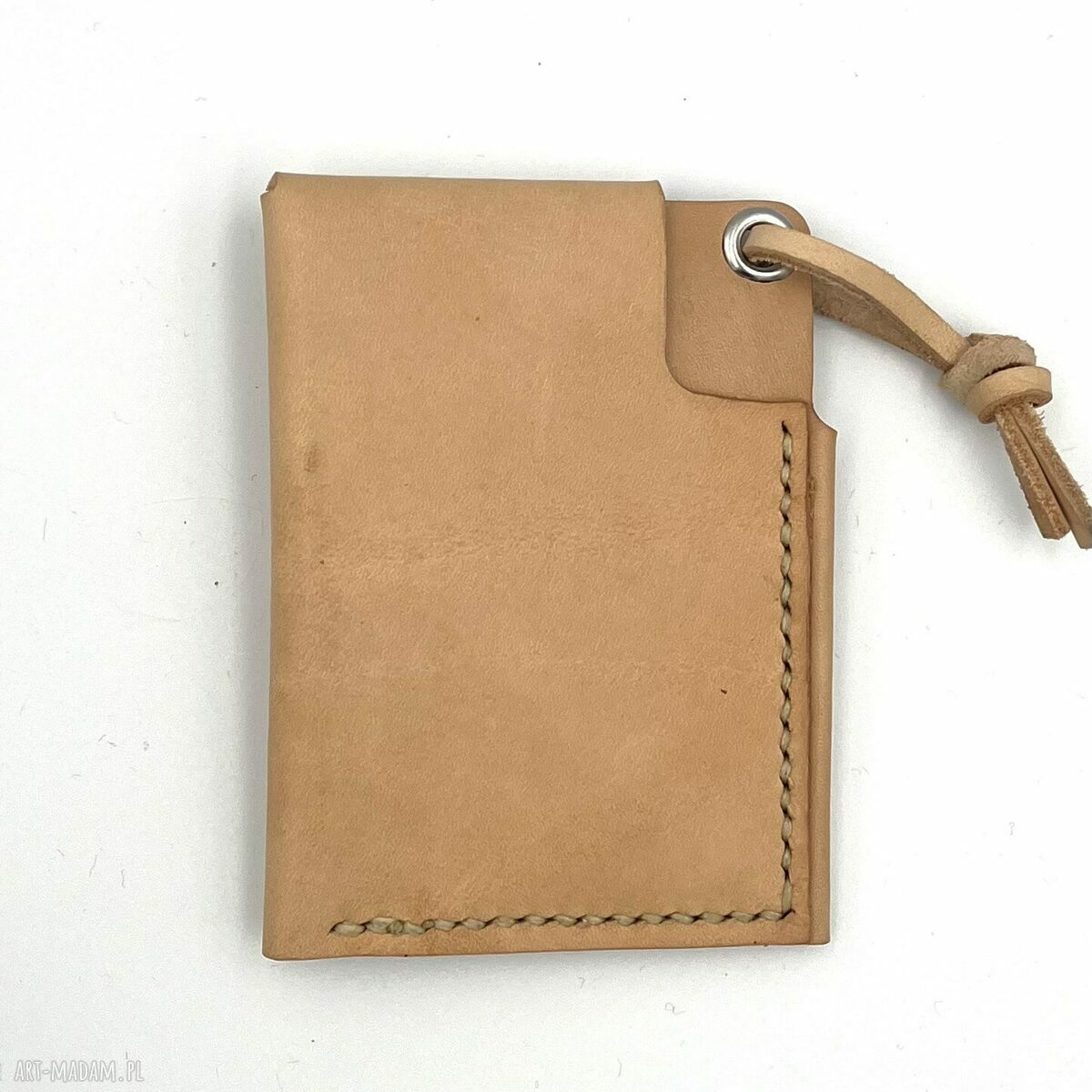 portfele: Beżowy minimalistyczny portfel skórzany ręcznie uszyty. Handmade