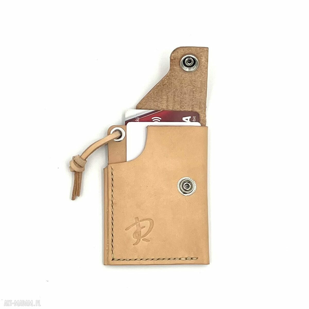 portfele: Beżowy minimalistyczny portfel skórzany ręcznie uszyty. Handmade