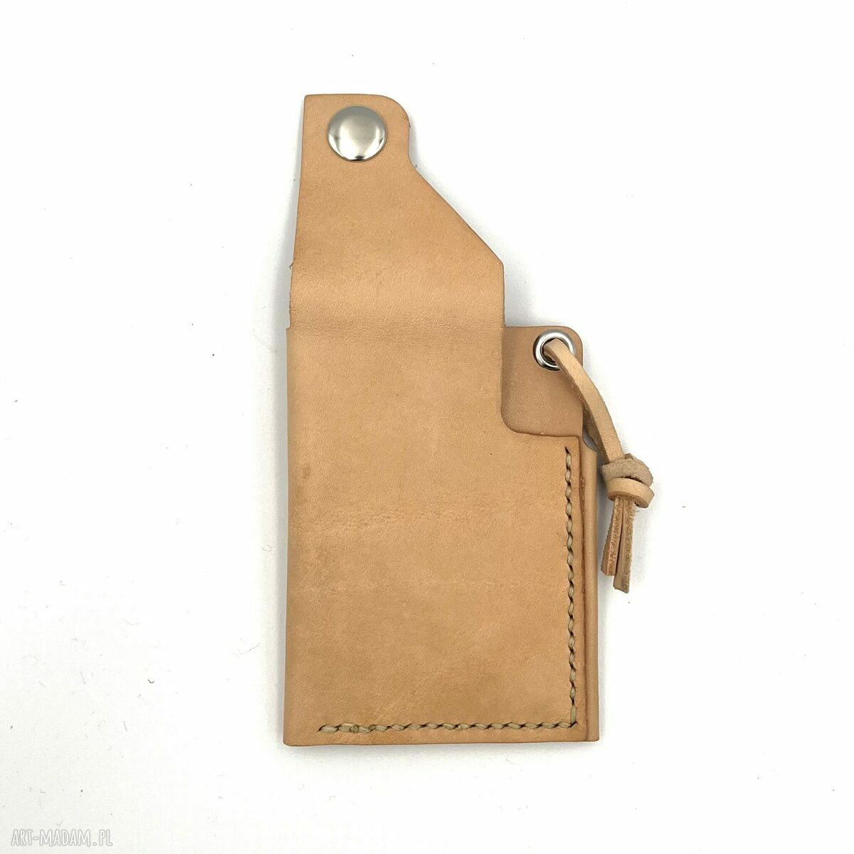portfele: Beżowy minimalistyczny portfel skórzany ręcznie uszyty. Handmade