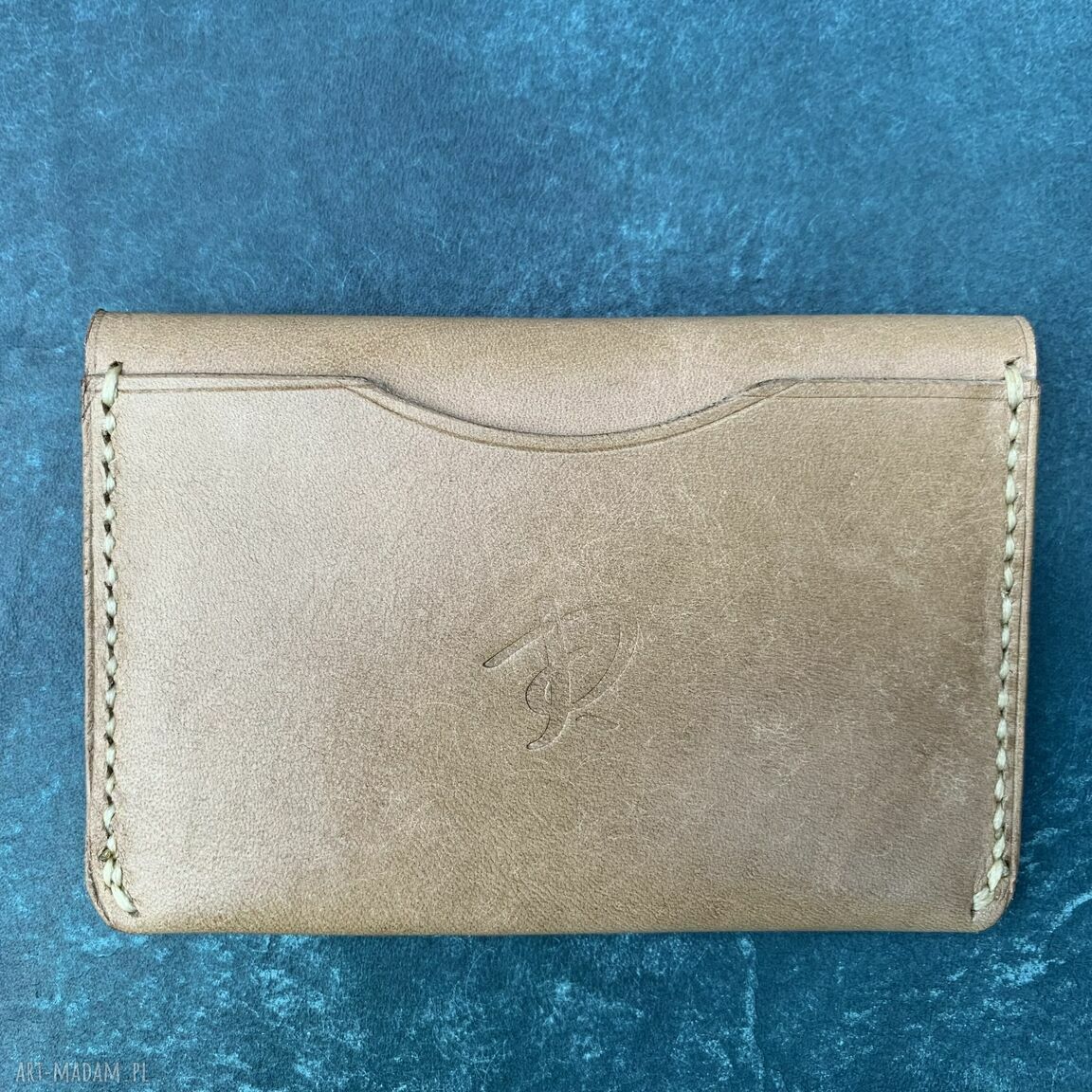 portfele: Beżowy minimalistyczny portfel ze skóry uszyty. ręcznie zrobione
