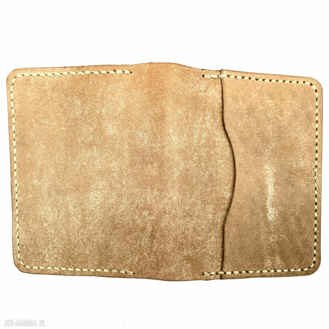 portfele: Beżowy portfel na karty ze skóry uszyty ręcznie. robione