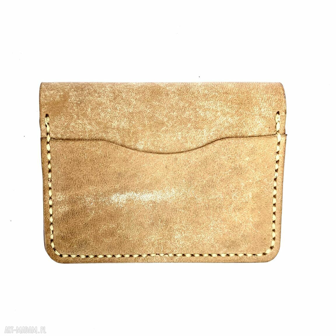 portfele: Beżowy portfel na karty ze skóry uszyty ręcznie. robione