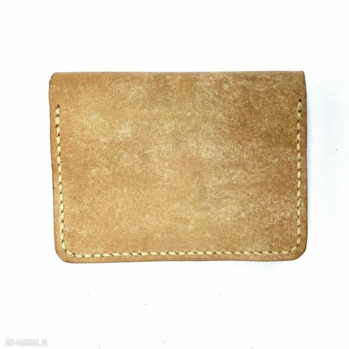 portfele: Beżowy portfel na karty ze skóry uszyty ręcznie. robione