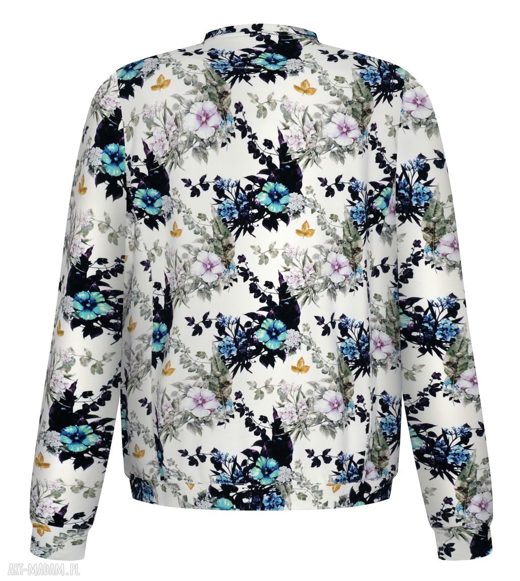 bluzy: biała bomberka damska w delikatne kwiaty na zamek hand made