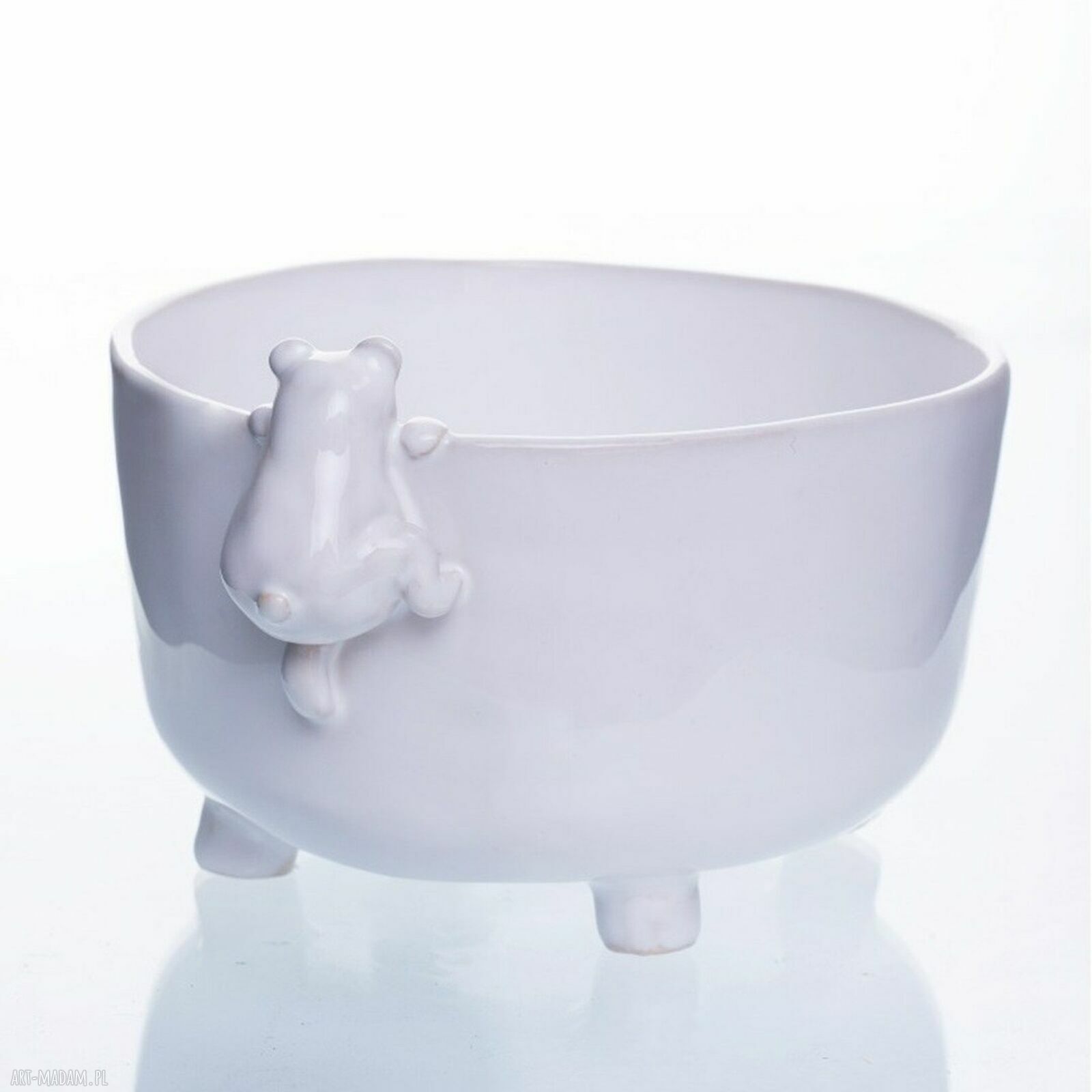 Biała miseczka śniadaniowa z misiem - rękodzieło na prezent od Lamabo Ceramics