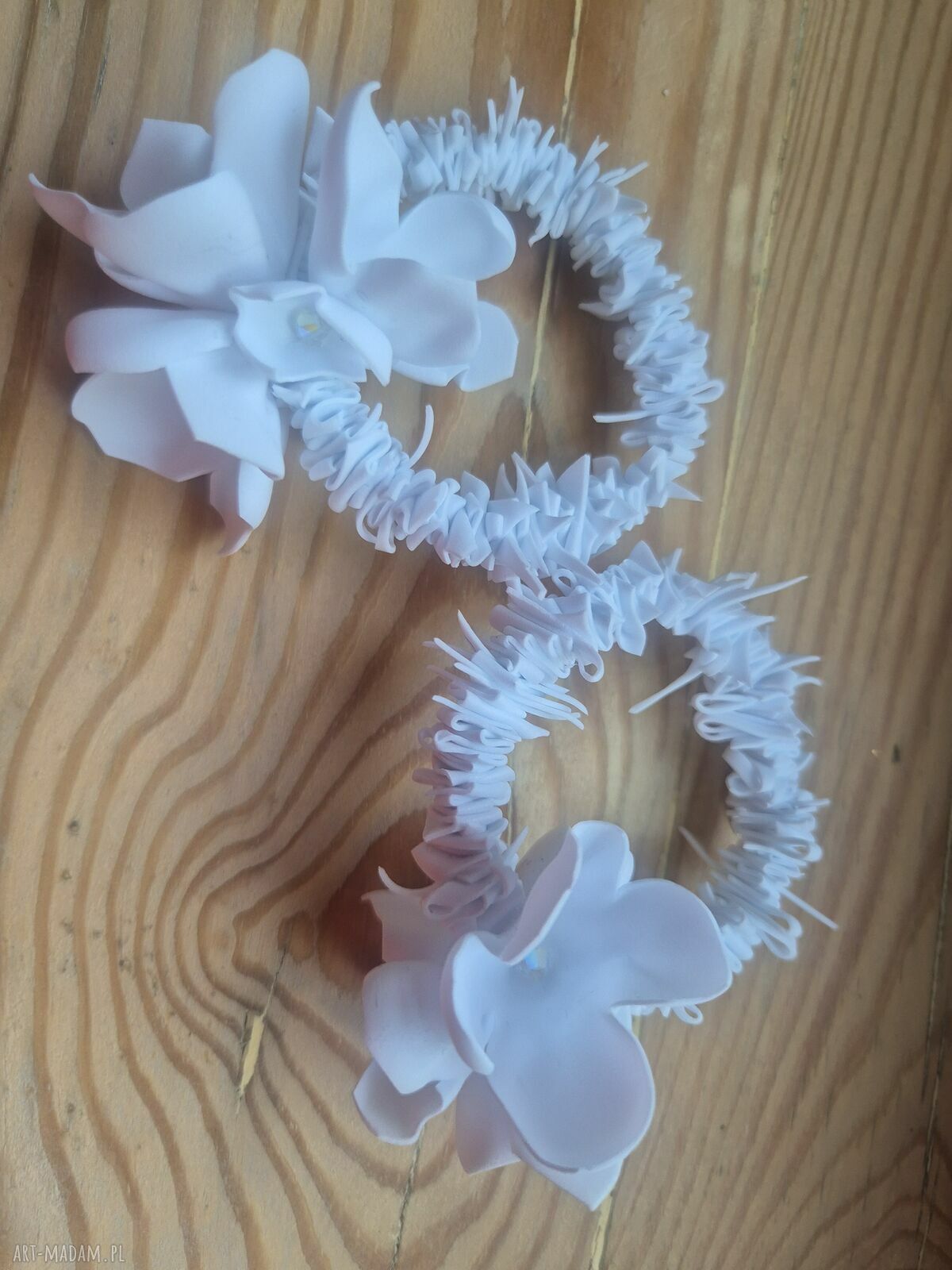 Białe ślubne klipsy koła - lekkie, handmade