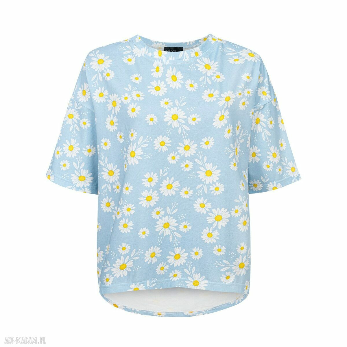 Rumiankowy bawełniany T-shirt damski - kolorowy motyw na upalne dni