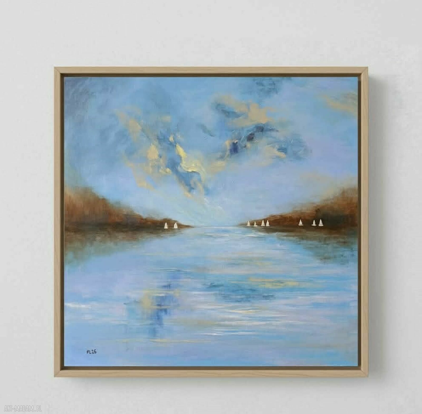 Białe łodzie - oryginalny obraz akrylowy na płótnie 60x60 cm