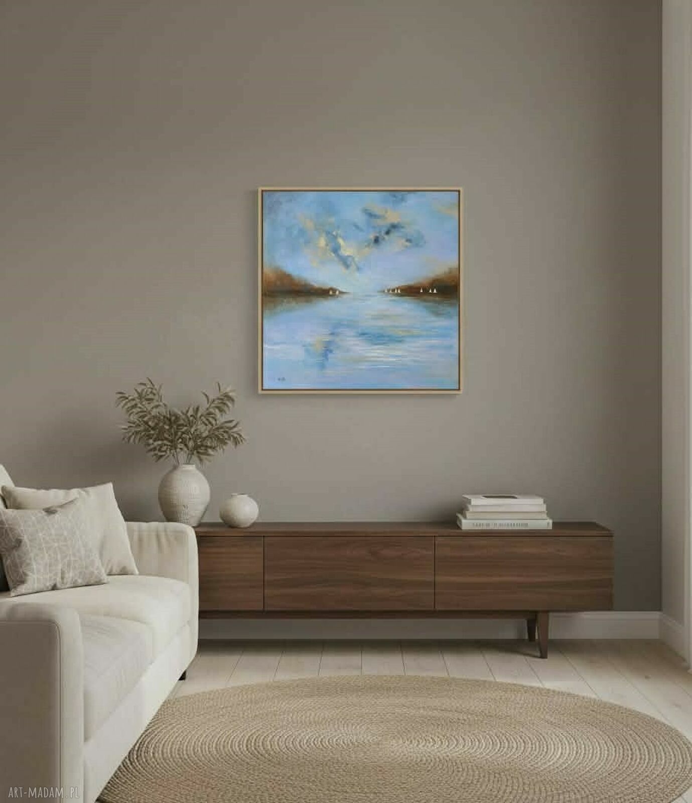 Białe łodzie - oryginalny obraz akrylowy na płótnie 60x60 cm