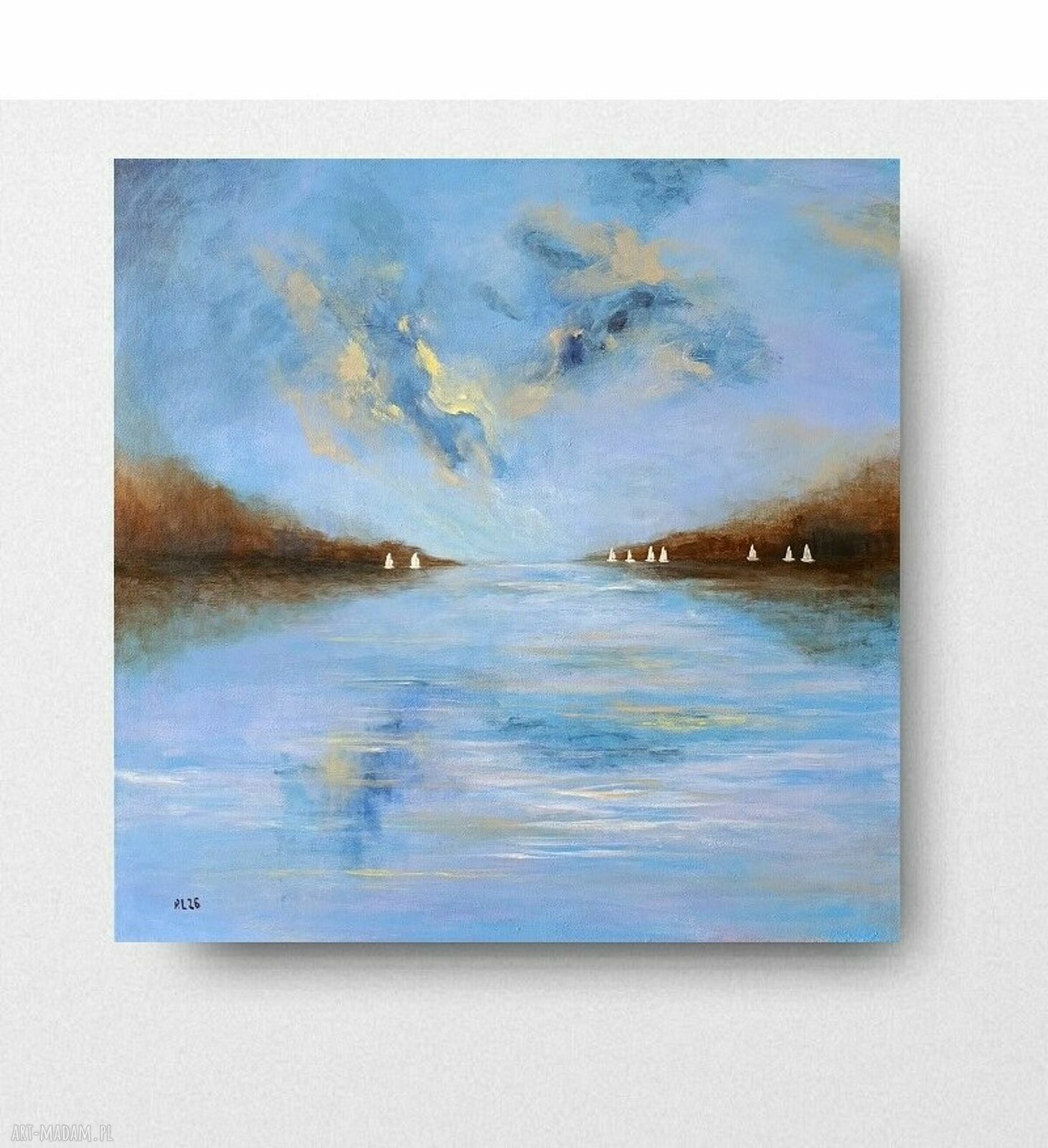 Białe łodzie - ręcznie malowany obraz akrylowy 60x60 cm