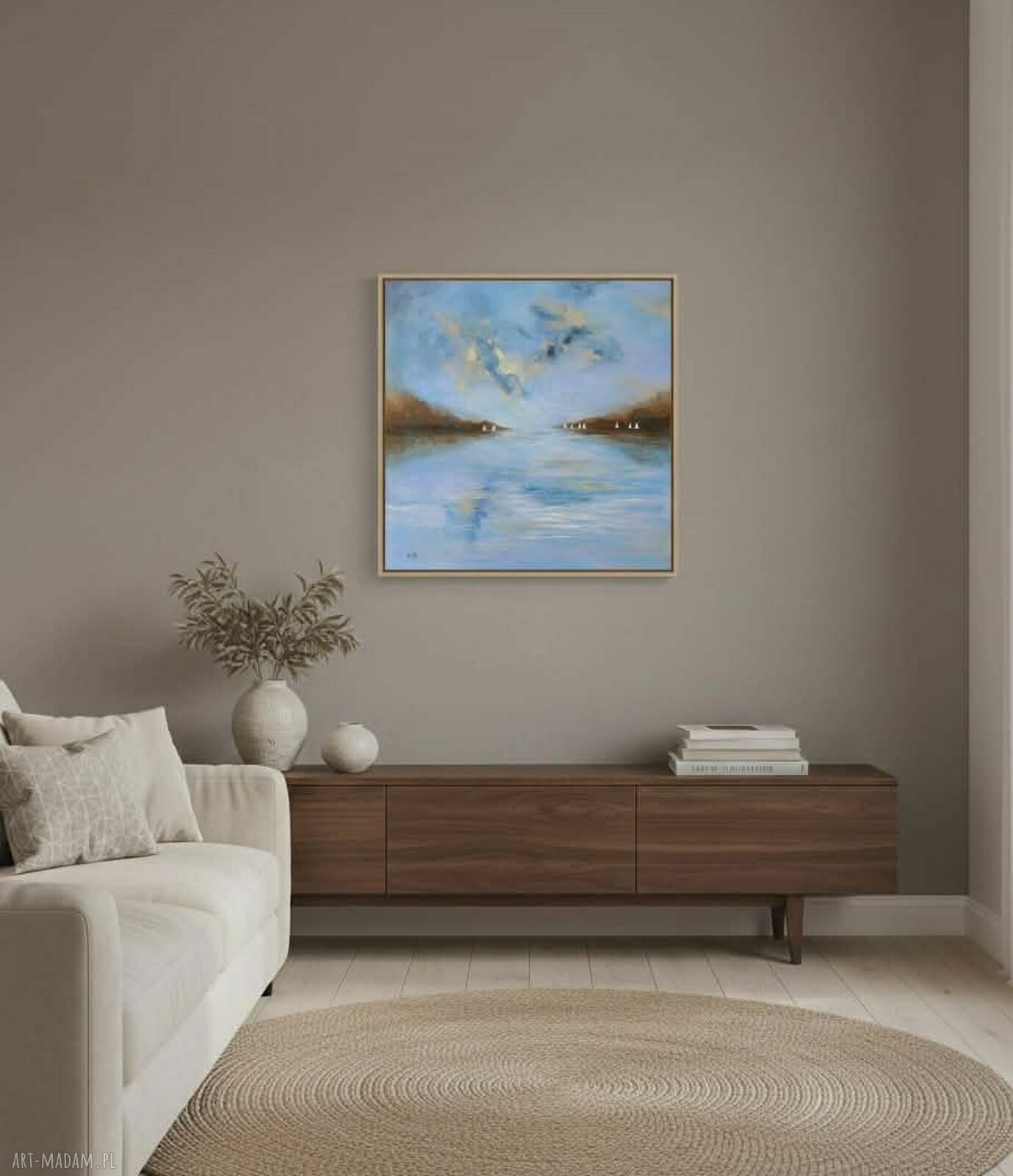 Białe łodzie - ręcznie malowany obraz akrylowy 60x60 cm