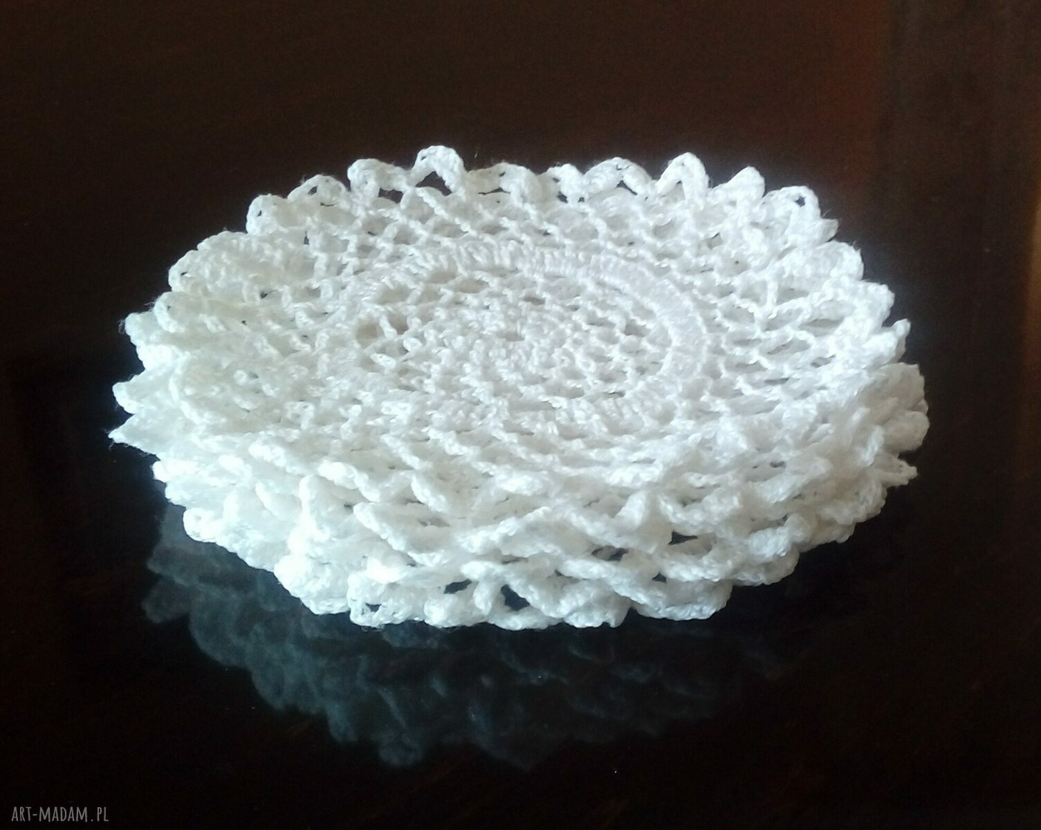 Komplet 6 białych podkładek z koronki - bawełna 100%, średnica 15 cm