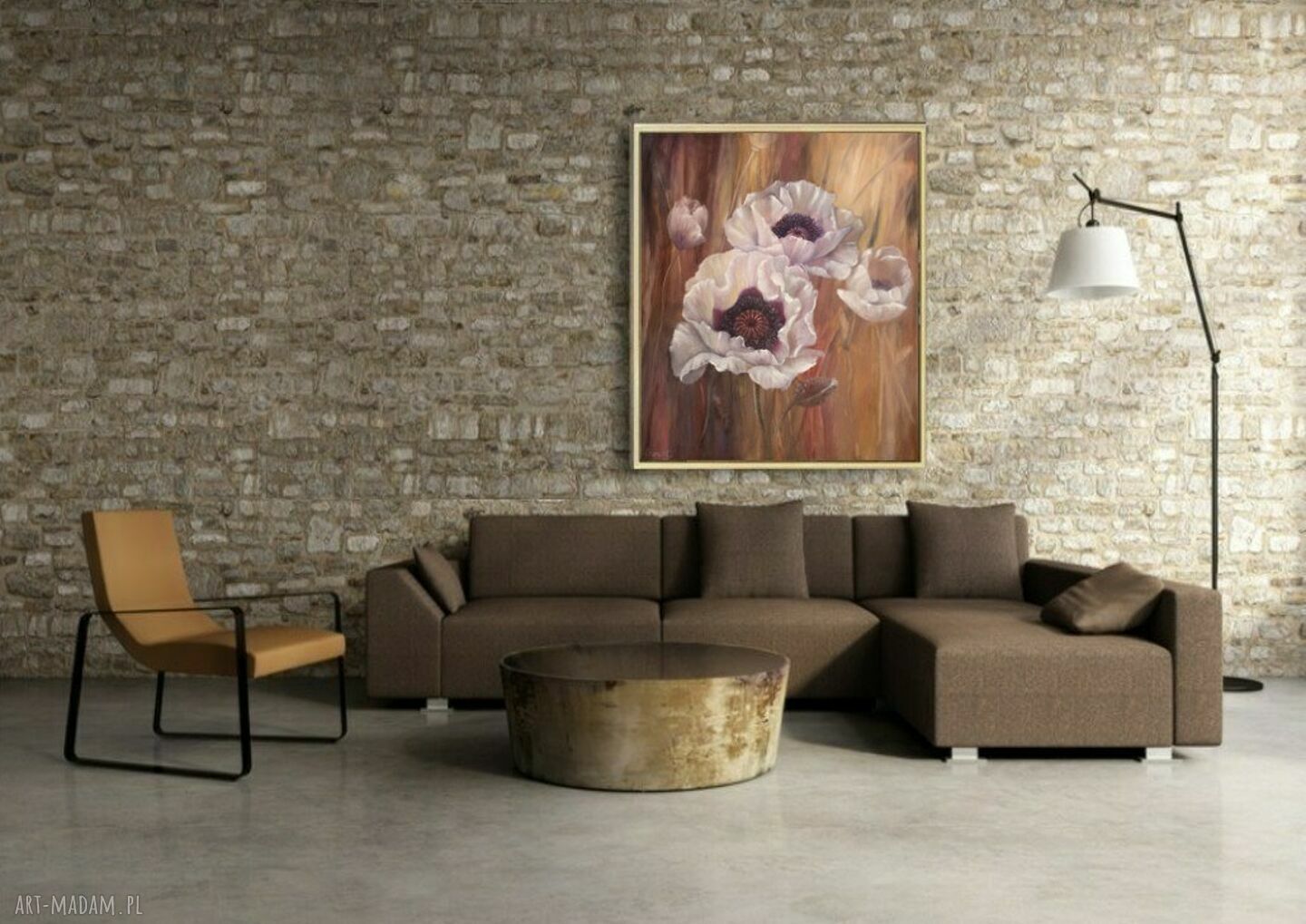Ręcznie malowany obraz olejny „Białe Maki Ogrodowe Impresja” 60x70 cm
