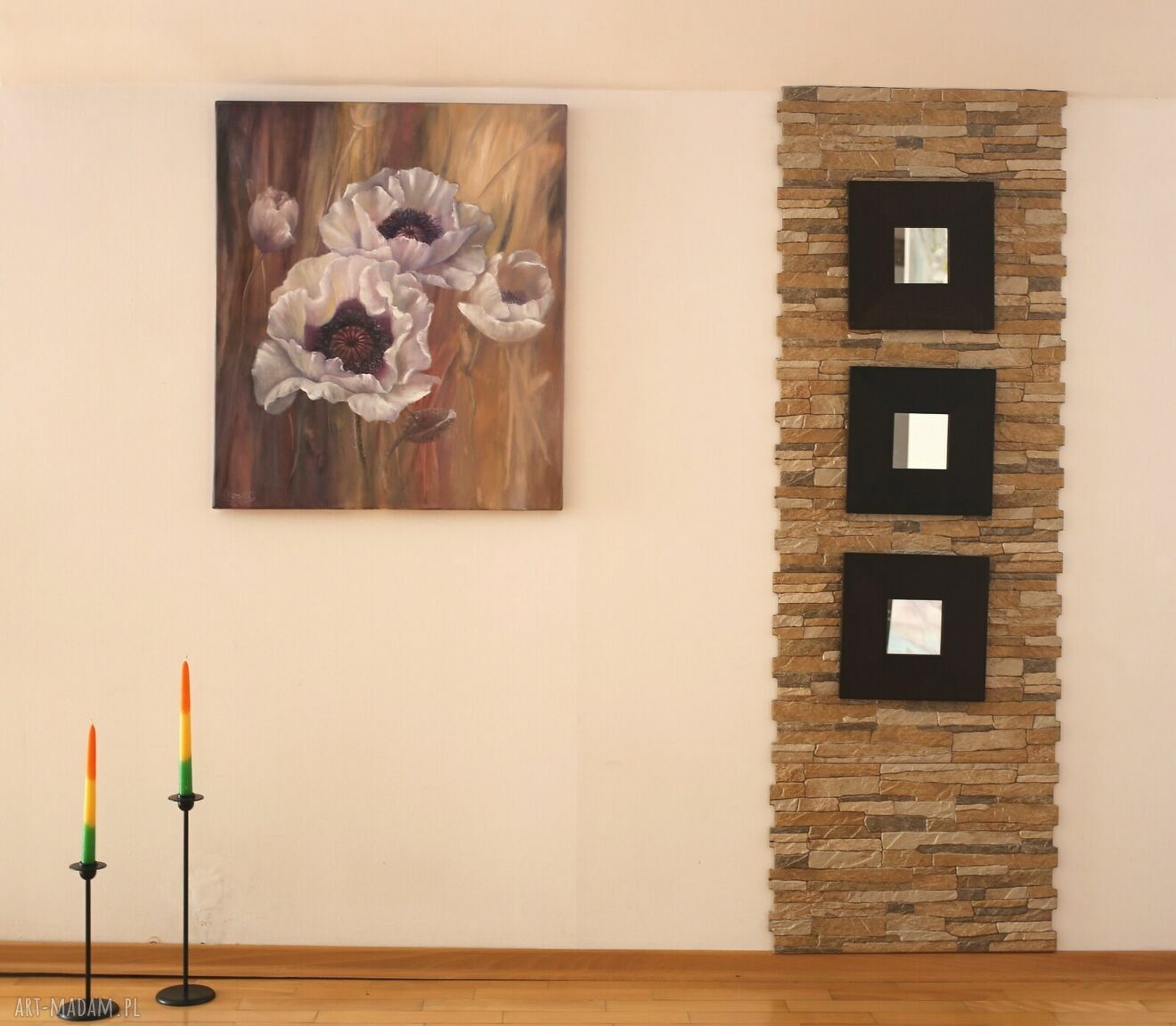 Ręcznie malowany obraz olejny „Białe Maki Ogrodowe Impresja” 60x70 cm