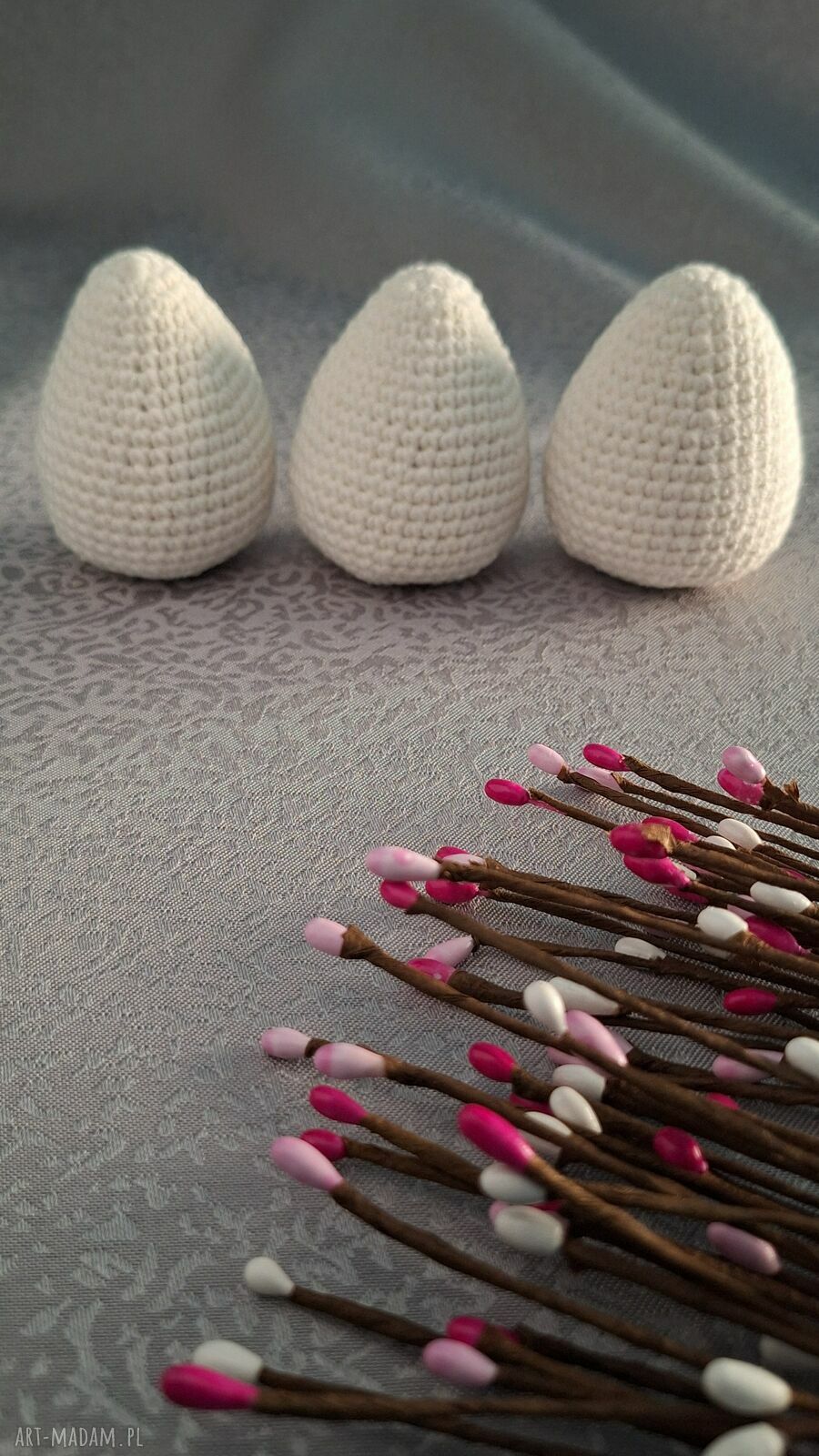 Szydełkowe białe pisanki - zestaw 3 handmade (ok. 7-8 cm)