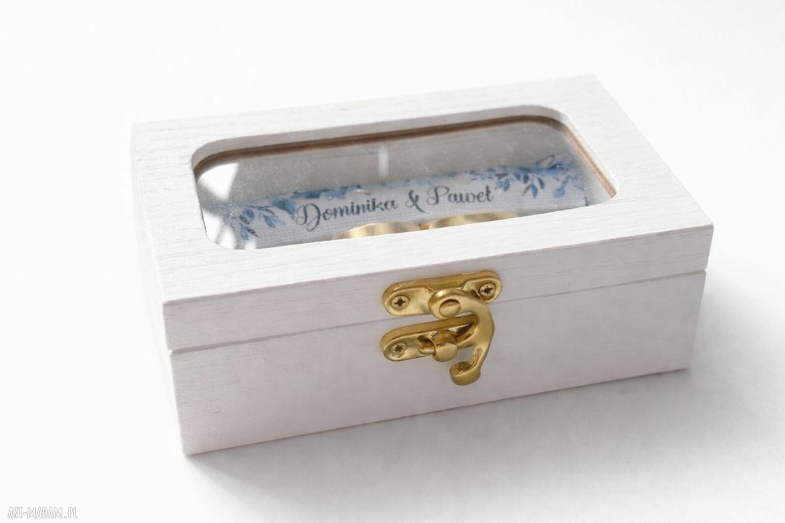 Personalizowane pudełko na obrączki z okienkiem - dąb 12x8 cm
