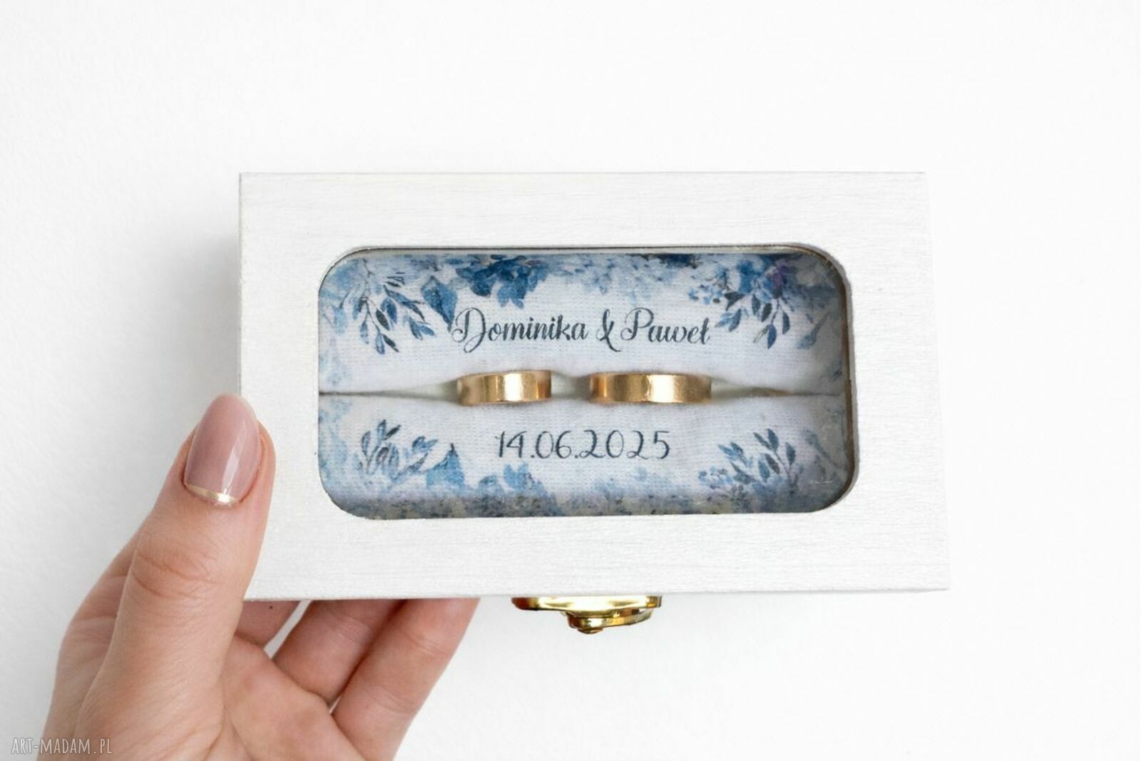 Personalizowane pudełko na obrączki z okienkiem - dąb 12x8 cm