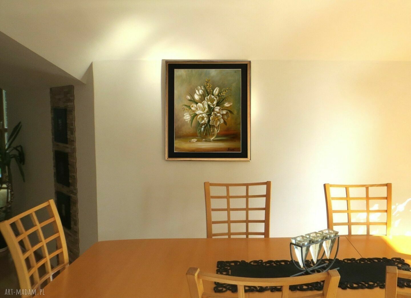 Białe Tulipany - ręcznie malowany obraz olejny 50x60 cm