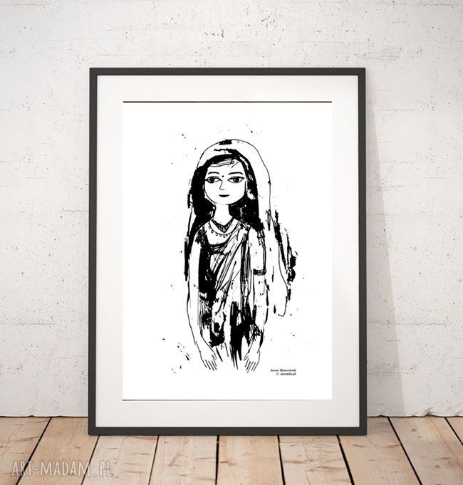 Biało-czarny plakat z Hinduską - minimalistyczna dekoracja 21x30 cm