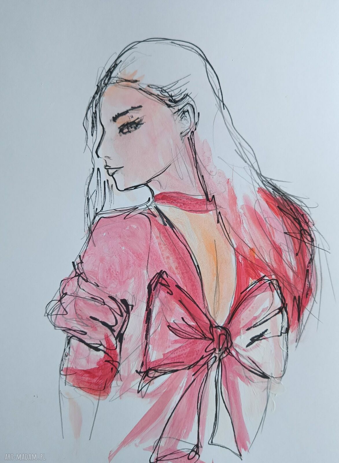 Białowłosa - autorska grafika kobiety A4