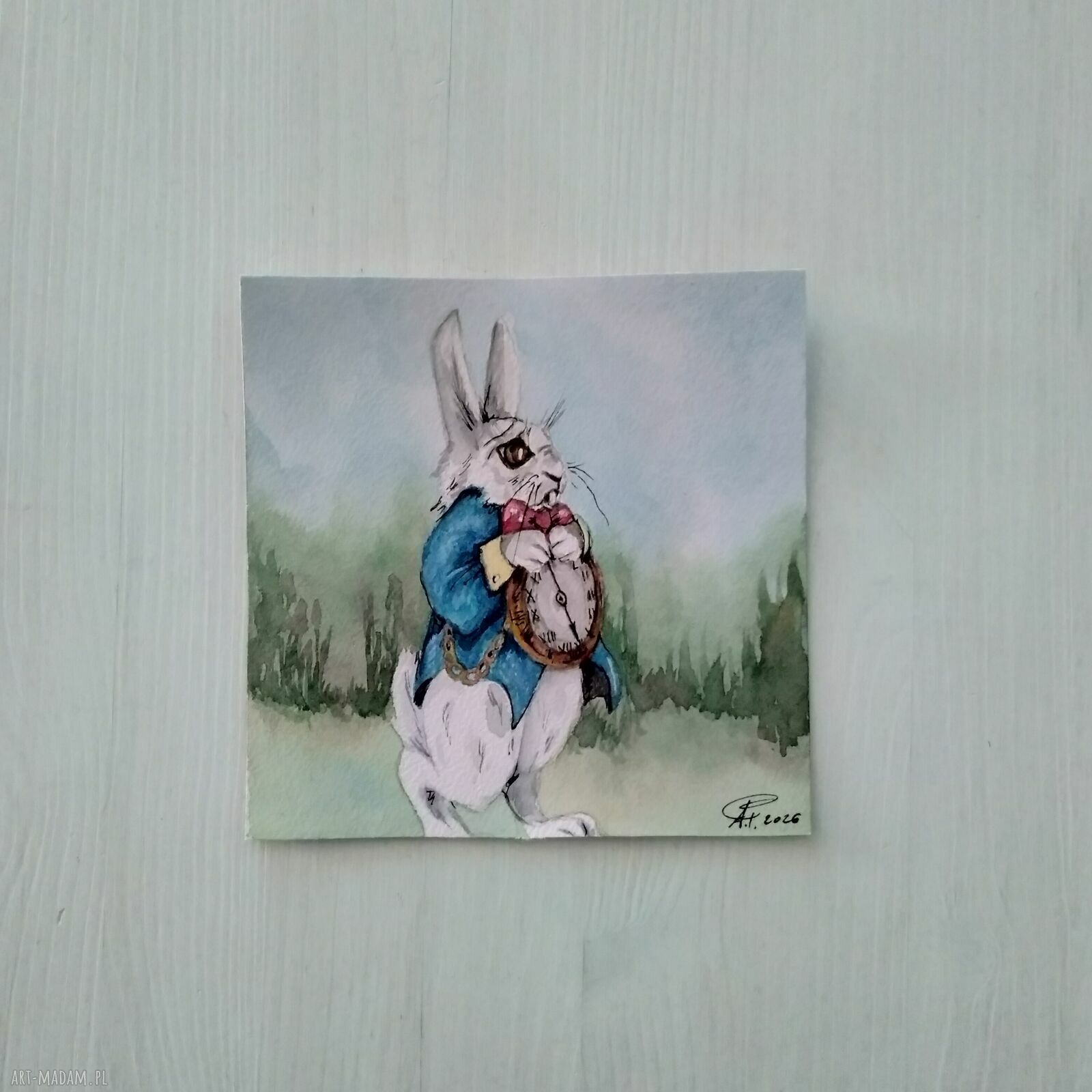 Biały królik. Akwarela - baśniowa ilustracja na Wielkanoc i do pokoiku dziecka
