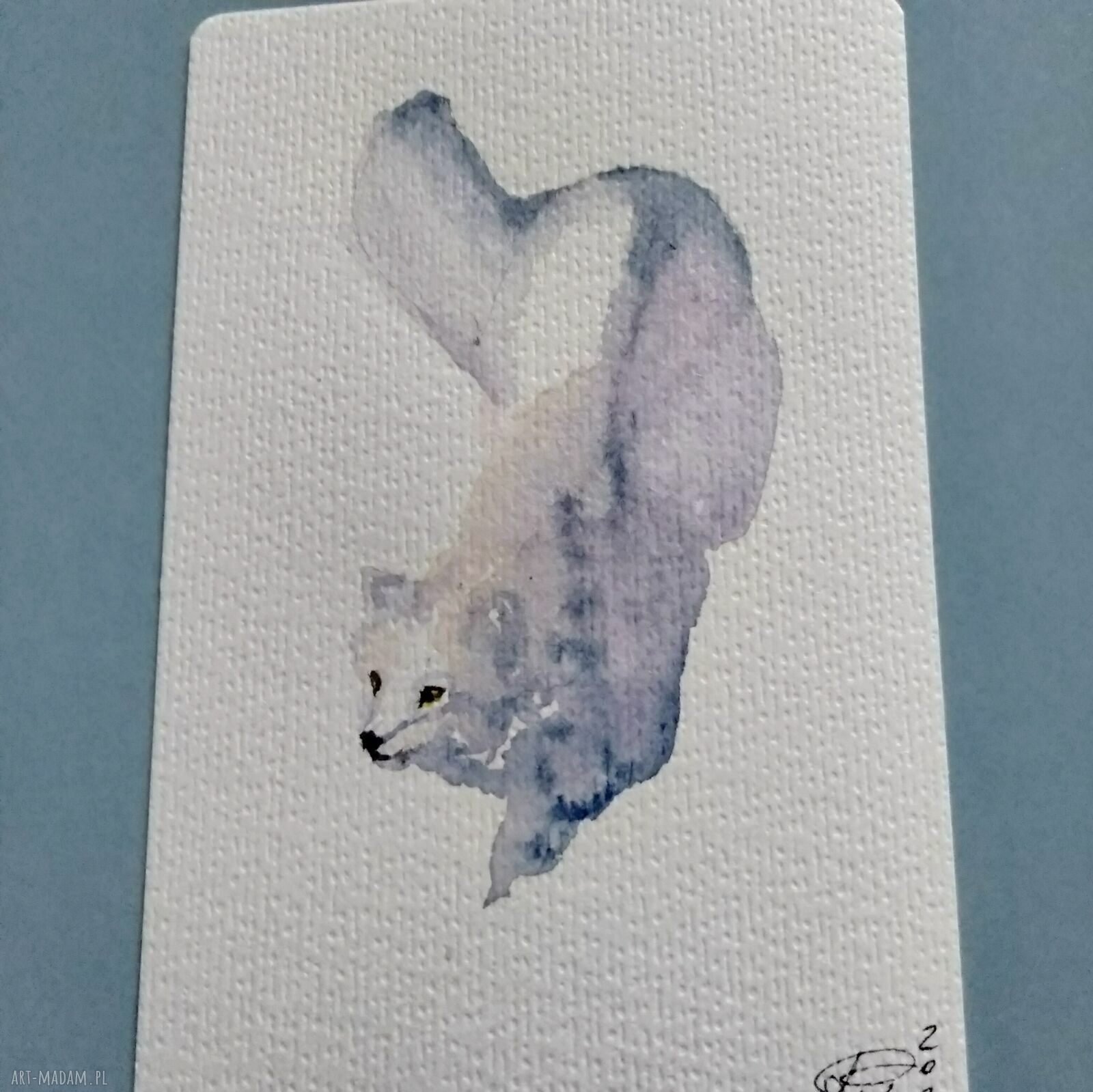 Biały lis - delikatna akwarela 10x15 cm na papierze 250 g