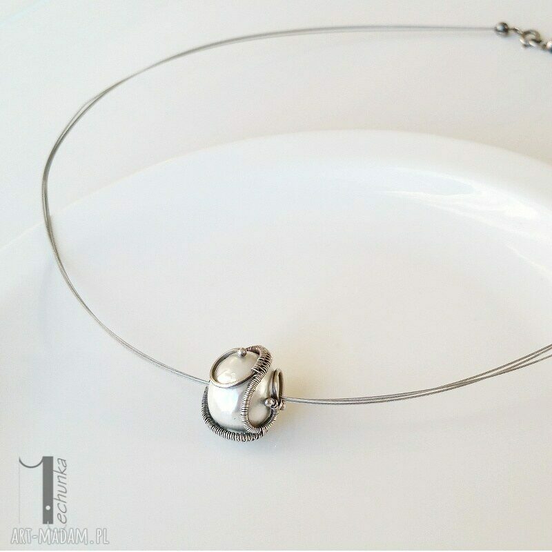 Bianco I - naszyjnik z perłą Majorka ze srebra 925/999, wire wrapping